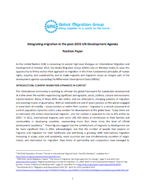 Integrating migration in the post-2015 UN development agenda: Position paper