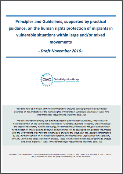Draft: Principles and Guidelines, supported by practical guidance, on the human rights protection of migrants in vulnerable situations within large and/ or mixed movements.